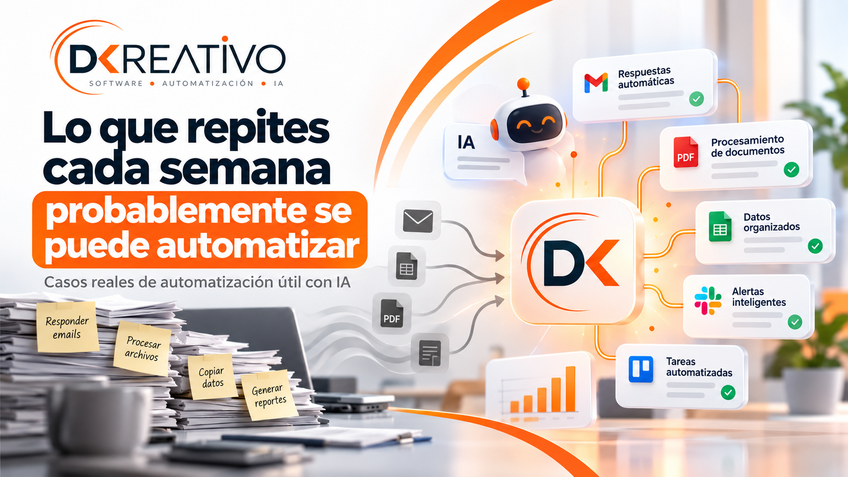 Automatizaciones con inteligencia artificial para reducir tareas repetitivas en empresas con Dkreativo